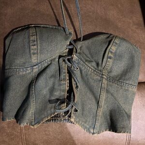 Windsor Dark Blue Denim Lace-Up Bustier Top